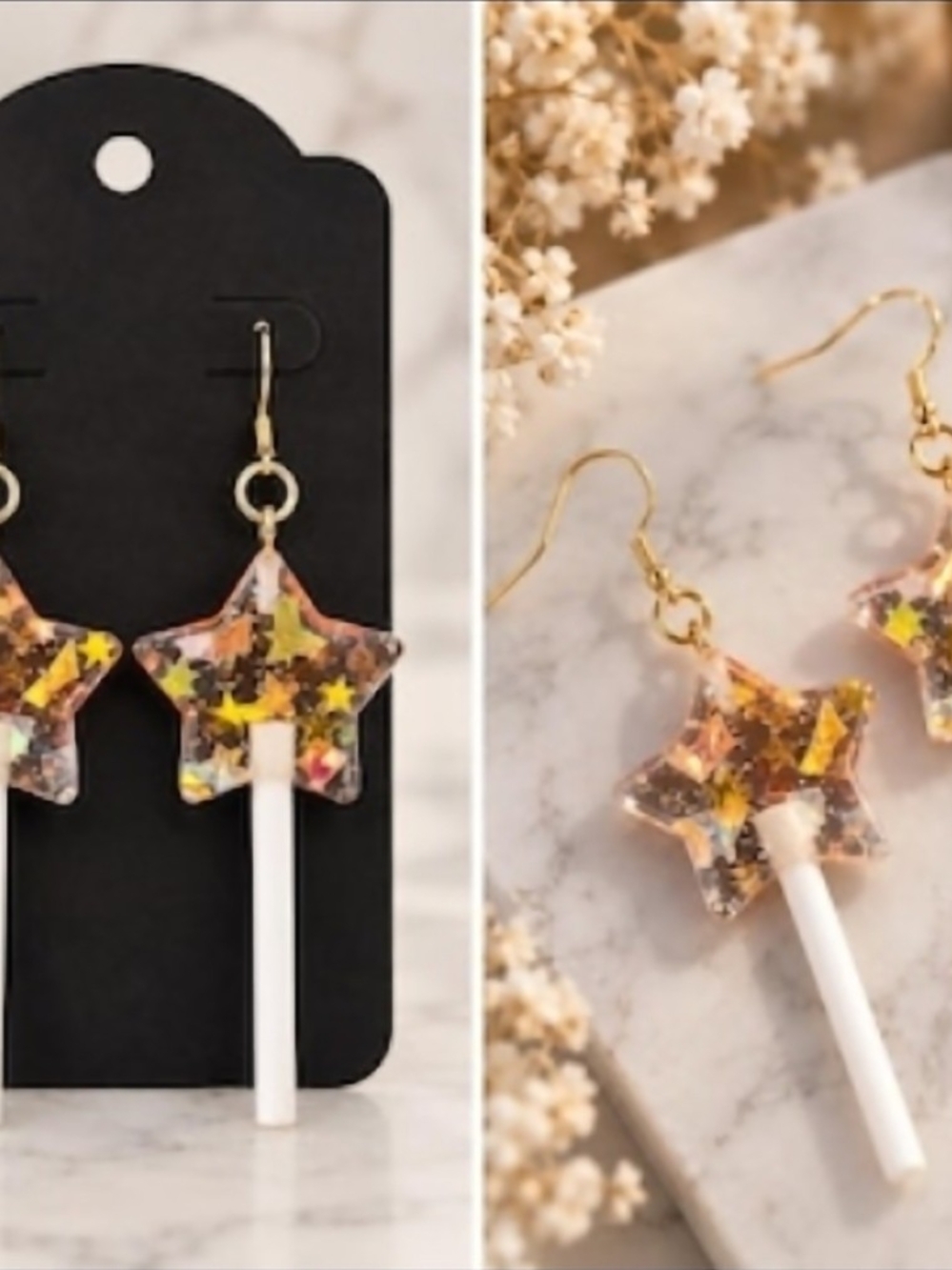 Gold Star Sprinkle Lollipop Earrings